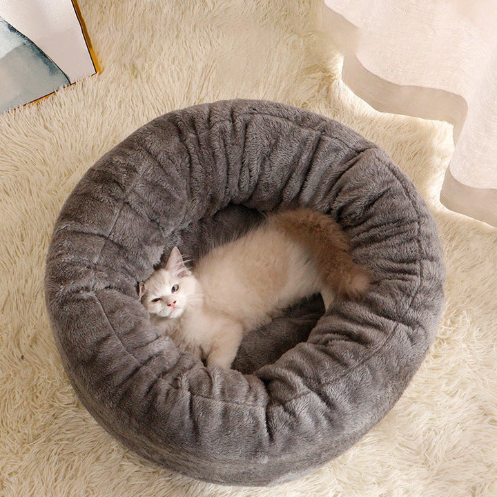 Long Plush Donut Round Pet Bed - A Cozy Retreat for Your Furry Friends